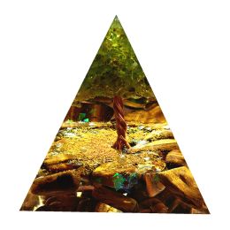 Composants à la main arbre de vie de la vie pyramide péridot avec un accumulateur de pierre cristalline de tigre EMF EMF Orgonite Energy Chakra Pyramide