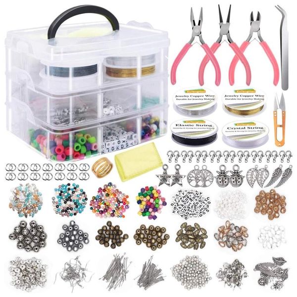 Componentes Kit de fabricación de joyas con cuentas variadas Hallazgos de hallazgos Alicates de cables para pendientes de pulsera de collar Diy A5ke