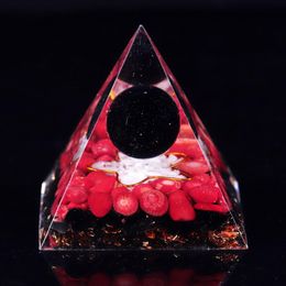 Composants Obsidien Crystal Sphère Orgone Pyramide Rouge Coral Energy Healing Chakra Reiki Orgonite EMF Protection pour la guérison du chakra en