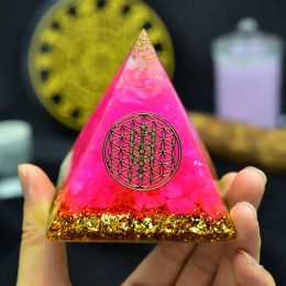 Composants Convertisseur d'énergie surdimensionné Pyramide d'orgonite en cristal rose symbolisant l'amour porte chance Résine Décoration Artisanat Orgone 58 cm