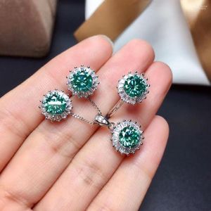 Componenten S925 Sterling Silver Blue en Green Mosan Diamond Ring oorbellen Hanger Set 1.0CTD VVS1 Niveau Clarity Hip Hop Trend Fashion