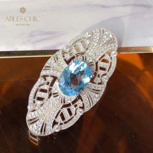 Composants Sterling Silver Renaissance Natural Topaz Brooch Traditionnel Gemstone CZ Fleur pavée Bridal Wedding Pin C11N3S26032