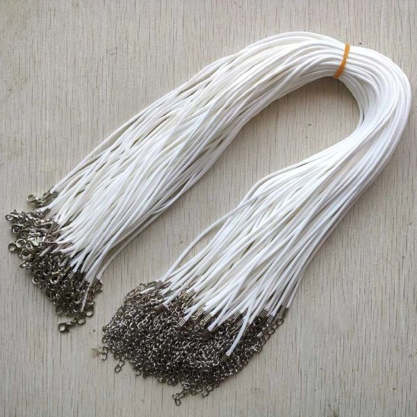 Composants En gros 100 pièces 1.5 2.0mm cire blanche cordon en cuir corde colliers 45 cm avec fermoir à homard bijoux pour pendentifs bricolage livraison gratuite