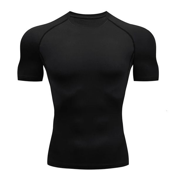 Chemise noire compressée à manches courtes pour hommes, Protection solaire, t-shirt Long, seconde peau, entraînement physique, séchage rapide, vêtements de sport 240306