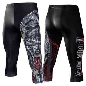 Leggings de compression Genouillères Pantalons de course pour hommes Gym Fitness Sportswear Jogger Formation Pantalons de yoga pour hommes Pantalons courts H1210