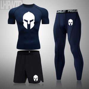 Compresión Hombres Trajes deportivos Quick Spartan Running Sets Leggings Deportes Jogging Training Gym Fitness Chándales Set MMA 211006