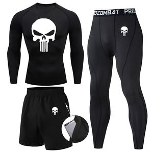 Compresión MMA Rashguard Hombres Jiu Jitsu Camiseta Pantalones Muay Thai Shorts Rash Guard Skull Gym Hombres Bjj Boxeo 3pcs Conjuntos de ropa 220616