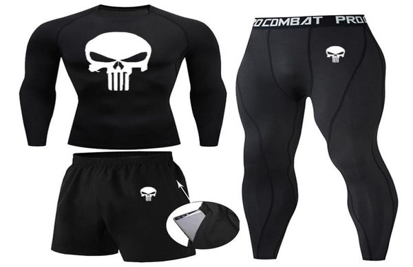 Compresión MMA Rashguard hombres s Jiu Jitsu camiseta pantalones Muay Thai pantalones cortos Rash Guard Skull Gym hombres Bjj Boxing 3 piezas conjuntos de ropa 228167680