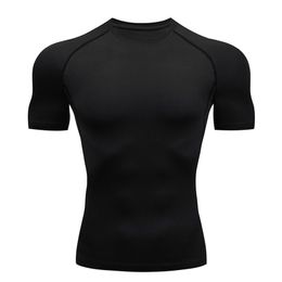 Compression T-shirt à séchage rapide Hommes Running Sport Skinny Short Tee Shirt Homme Gym Fitness Bodybuilding Workout Noir Tops Vêtements 210707