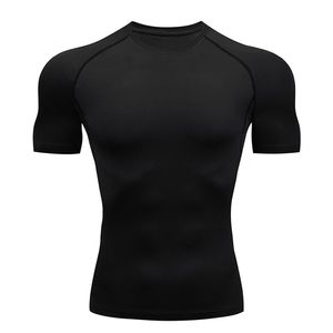 Compressie Snel droge T-shirt Mannen Runnen Sport Skinny Short T-T-shirt Mannelijke gym Fitness Bodybuilding Workout Zwarte tops Kleding 220507