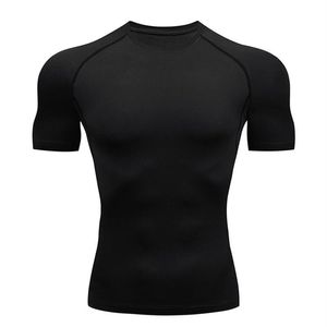 Compressie Sneldrogend T-shirt Mannen Running Sport Skinny Korte T-shirt Mannelijke Gym Fitness Bodybuilding Workout Zwart Tops Kleding 2332R