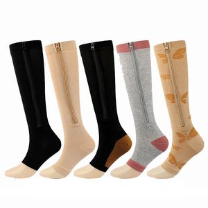 Kompressionssocken mit Zehen, offenem Bein, Stützstrumpf, kniehohe Socke mit Reißverschluss für Spaziergänge, Laufen, Wandern und Sport
