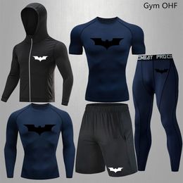 Costume de compression Hommes Fitness Gym Sport Ensembles Collants Formation QuickDry MMA Rashguard Survêtement Homme Superher Bat Imprimer Sportswear 240228