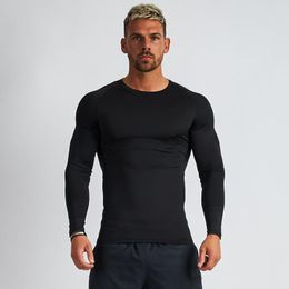 Compressie Tops O-hals Outdoor Running Shirt Mannen Lange Mouwen Bodybuilding Sportkleding Gym T-shirt Mannen Fitness Tight Clothing 210421