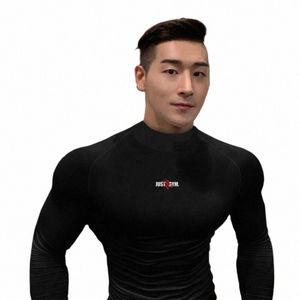 Compri Turtleneck Lg Sleeve Shirt Hommes Fitn Tight T-shirt Homme Séchage rapide Gym Vêtements Bodybuilding Muscle Entraînement Tshirt j4uL #