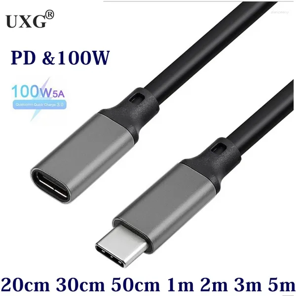 Câbles d'ordinateur 10Gbps Gen2 Type-C USB 3.1 mâle vers USB-C femelle Extension de données 100W Câble de charge Cordon d'extension Conception réversible 0,3 m 1 m 2 m