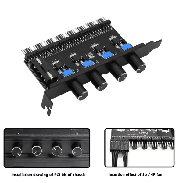 Cables de computadora 12V Ventilador de enfriamiento Hub Fácil instalación 1 a 3 Caja de PC de 8 vías Controlador de velocidad de 4 pines 3 pines Adaptador divisor de regulador práctico