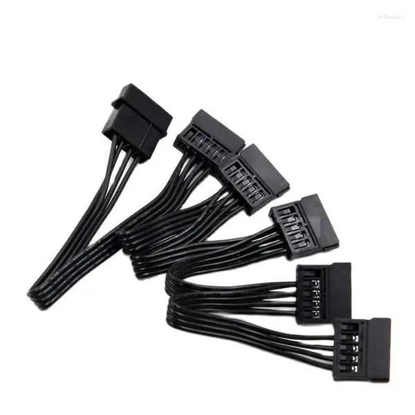 Cables de computadora 1pc negro para disco duro HDD SSD PC Server Diy 4Pin IDE Molex a 5-puerto 15pin Cable de alimentación SATA Cable de cable 18AWG alto