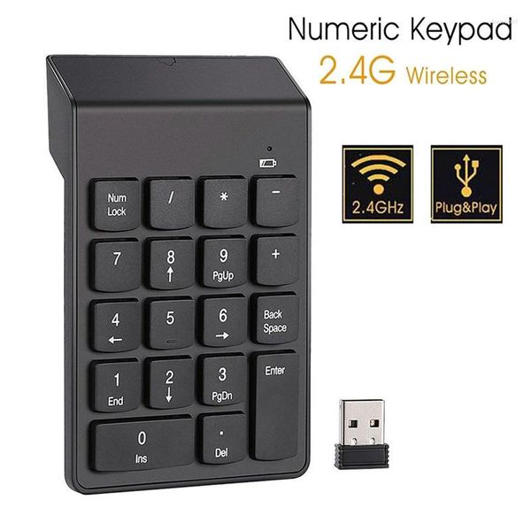Câbles d'ordinateur 2.4GHz clavier sans fil Mini USB pavé numérique pavé numérique 18 touches numéro pour ordinateur portable