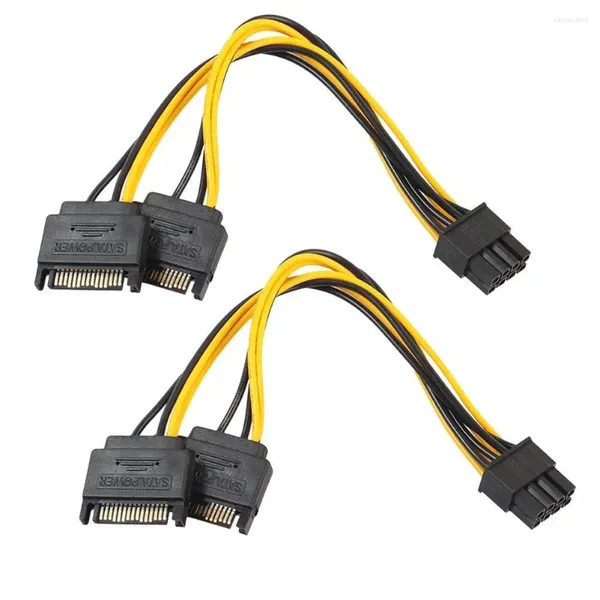 Cables de computadora 2pcs dual 15pin SATA Male a PCIe 8pin (6 2) PCI Express PCI-E Video de video Splitter Adaptador Cable de alimentación