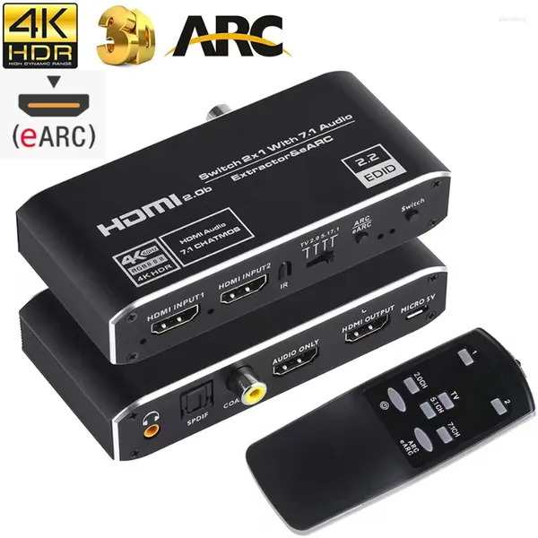 Câbles d'ordinateur 2x1, commutateur HDMI 4K, extracteur Audio EARC avec ARC optique Toslink 2.0 60Hz, commutateur à distance pour Apple TV PS4