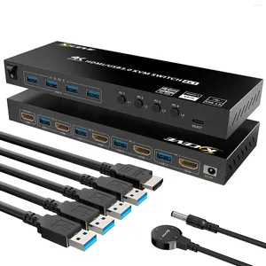 Câbles d'ordinateur 4 ports prenant en charge USB 3.0 KVM Switch Hub HDR EDID HDMI In 1 Out et pour l'impression du clavier et de la souris