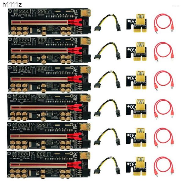 Câbles d'ordinateur 6 PCS Ver018 PCIe Riser Card V018 PCI Express 1x à 16x Extender 4pin 6pin Power 0,6M USB 3.0 pour adaptateur vidéo