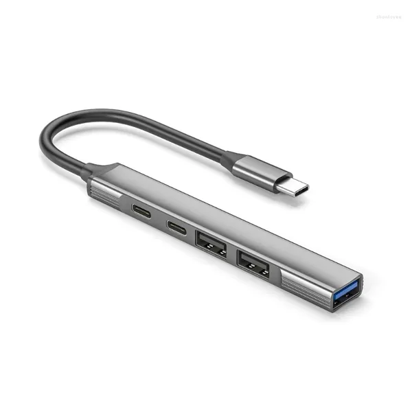 Câbles d'ordinateur en alliage d'aluminium Type C Hub 5 en 1, adaptateur avec transfert de données USB 2.0 et charge PD 60W, parfait pour le bureau