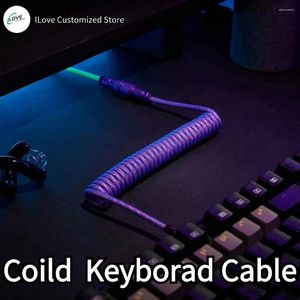 Câbles d'ordinateur Câble de clavier enroulé USB C pour jeu mécanique Fil à double manchon avec connecteur d'aviateur en métal détachable Chargement