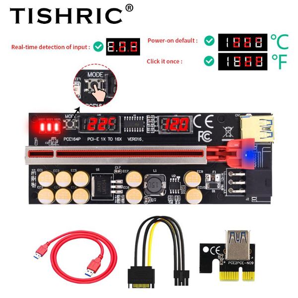 Connecteurs de câbles d'ordinateur 10 Riser de condensateur 016 avec lumière LED RVB PCI-E 16X pour carte vidéo Mining Graphics AdapterComputer CompuCompute