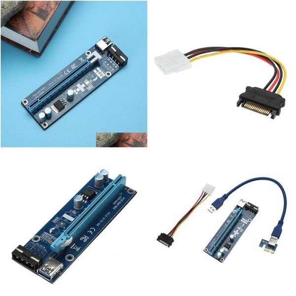 Conectores de cables de computadora 30 cm / 60 cm USB 3.0 Tarjeta adaptadora PCI Express para bit Coin Mining Cord Wire 1X To16X Extender Riser Sata Powe Othtp