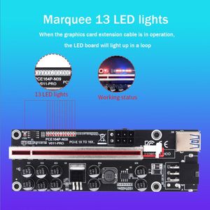 Computer Cabels Connectors PCI-E Riser 011 Pro PCIE PCI E Express Card GPU 1x tot X16 6PIN Extender Cable Mining Miner voor video 12 LEDCOM