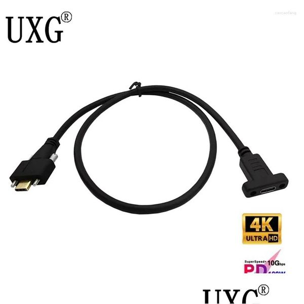 Connecteurs de câbles d'ordinateur S Extension de mâle à 90 degrés USB 3.1 Type C Femelle avec vis de panneau USB-C Extension de gouttes de câble étendue OTFBW