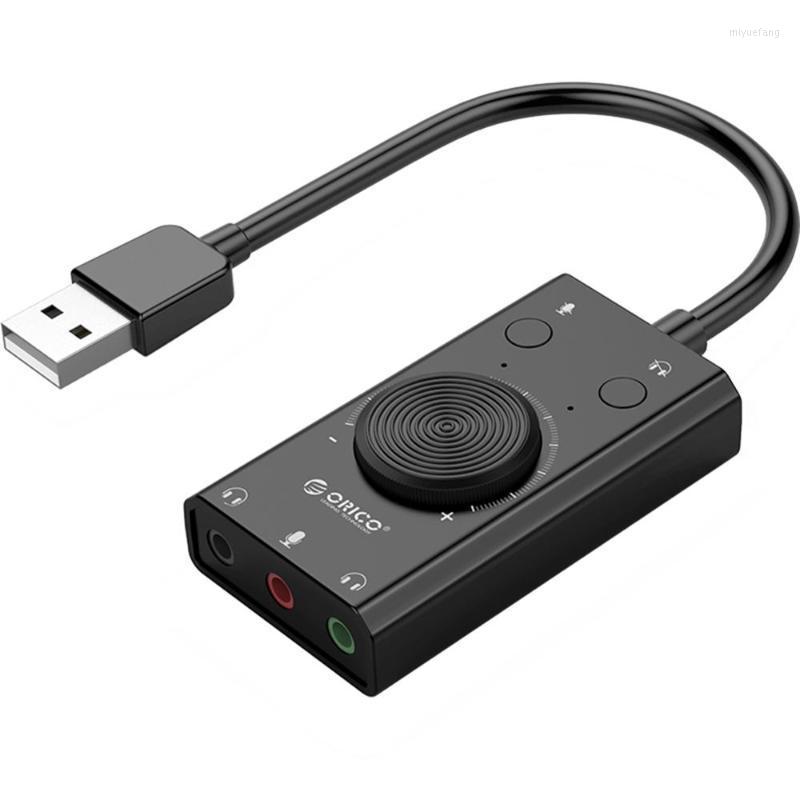 Conectores de cabos de computador SC2 USB Placa de som Volume externo ajustável 3 portas Mic Headphone Audio Microphone Jack Adapter para Windows Ma