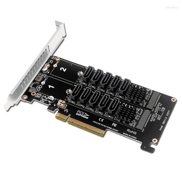 Câbles d'ordinateur Dual NVME RAID PCI-EX8 CARTE SPIST à SATA10 Port Adapter JMB585