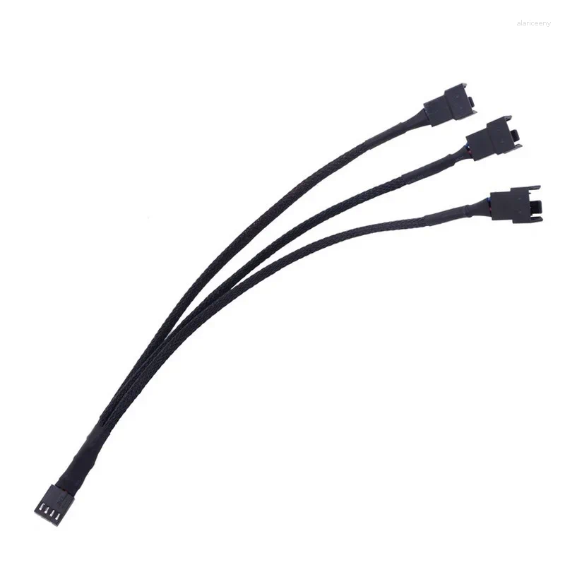 Kable komputerowe Wysokiej jakości 4 -pinowy kabel wentylatora PWM 1 do 3 sposobów 1PC rozdzielacz czarny rękaw 27 cm złącze przedłużające