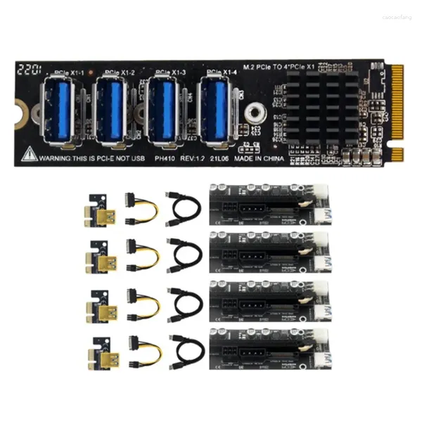 Câbles d'ordinateur - M-Key PCIe EXPANSION CARTES RISER CABLE M.2 à PCI-E X1 4 Port USB3.0 Adaptateur de carte graphique ASM1184E