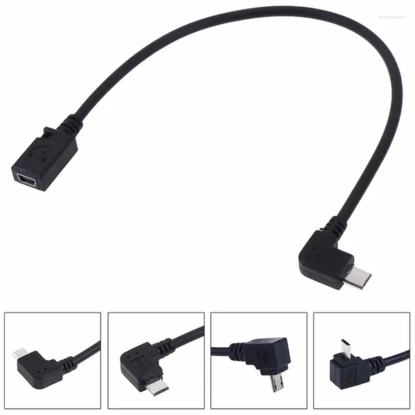Câbles d'ordinateur Micro USB 2.0, 5 broches mâle à Mini femelle, connecteur d'extension, longue prise, adaptateur coudé à 90 degrés vers le haut et la droite