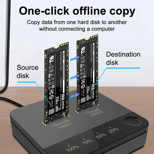 Câbles d'ordinateur USB 3.1 Type C à M.2 SATA Dual Bay SSD Boîtier de disque dur externe Copieur Station d'accueil pour lecteur de disque dur M2