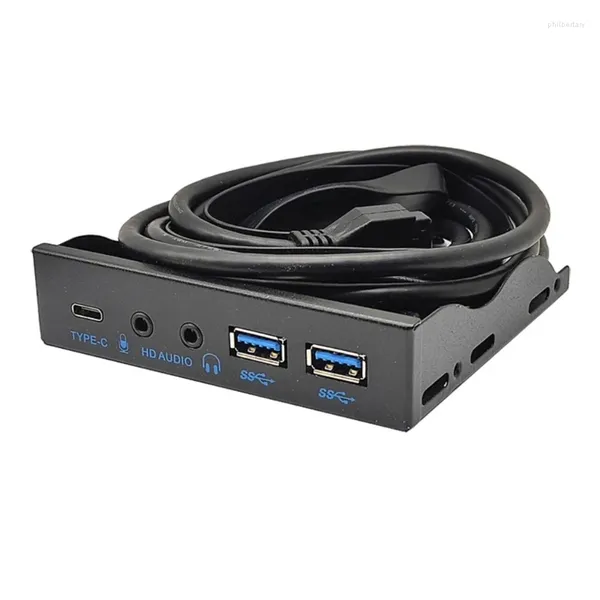 Câbles d'ordinateur Panneau avant USB pour PC USB3.2 10 Gbps Type C 19pin 2 Port USB3.0 Hub 3,5 mm Microphone Microphone 3,5 