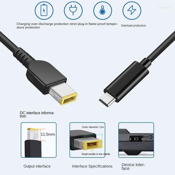 Cables de computadora Cable de carga USB tipo C PD para Lenovo ThinkPad Cargador de computadora portátil 65W 20V a DC Adaptador de conector de alimentación 1,5 m