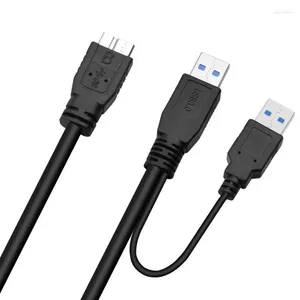 Cables de computadora USB3.0 Micro-B Cable de disco duro móvil Datos de fuente de alimentación USB de doble cabeza con auxiliar 0.6 / 1 metro