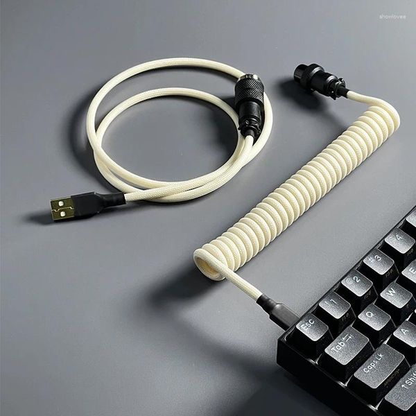 Cables de computadora Cable de datos de enchufe de aviación tipo C a juego de color blanco Cargador de teclado mecánico personalizado negro y mini micro a USB
