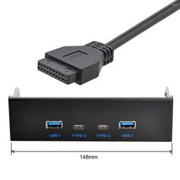 Câbles d'ordinateur Xiwai USB-C USB 3.0 HUB 4 ports panneau avant vers carte mère câble de connecteur 20 broches pour baie de CD-ROM 5.25"