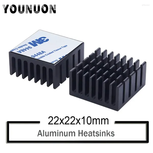 Enfriamiento de la computadora 2pcs Younuon Black 22x22x10mm Tibrete térmico de aluminio para chip CPU GPU VGA RAM IC LED Disco del disipador de calor con cinta con cinta adhesiva de 3M