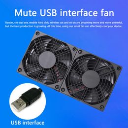 Computerkoeling Fans USB Stille warmtekoeling Dual Cooler Fan voor draadloze router Set-top box Heatsink Multipurpose Ventilator Benodigdheden