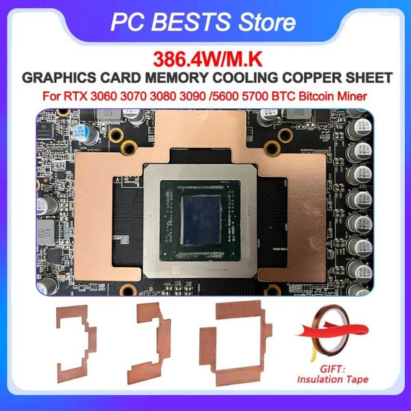 Refroidissements informatiques GPU RAM Cuivre Radiateur Radiateur Mémoire Mineur BTC RTX 3060 3070 3080 3090 5600 5700 Refroidissement 15-40 degrés Pad thermique
