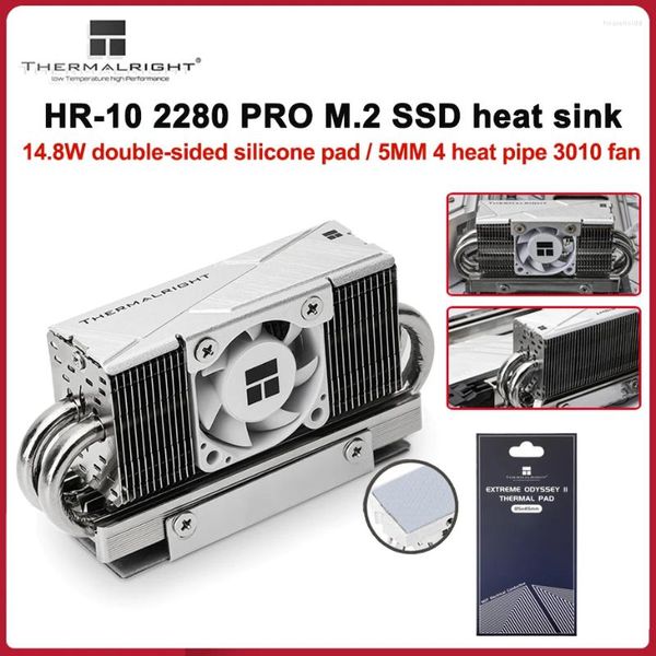 Refrigeraciones de computadora Thermalright HR-10 2280 PRO M.2 SSD Disipador de calor 4 tubos Todo chaleco de aluminio Enfriador de unidad de estado sólido con ventilador PWM de 3010 mm y 4 pines