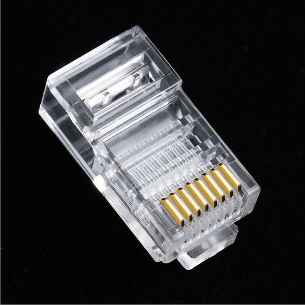 Computadora Crystal RJ45 8P8C CAT5E CAT6 8 núcleos enchufe modular Red Cable Conector Cabezas Chapado en oro