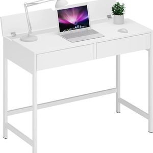 Escritorio para computadora 39 4 34 Mesa de escritura de estudio para oficina en casa, escritorio de PC de estilo simple moderno, marco de metal blanco